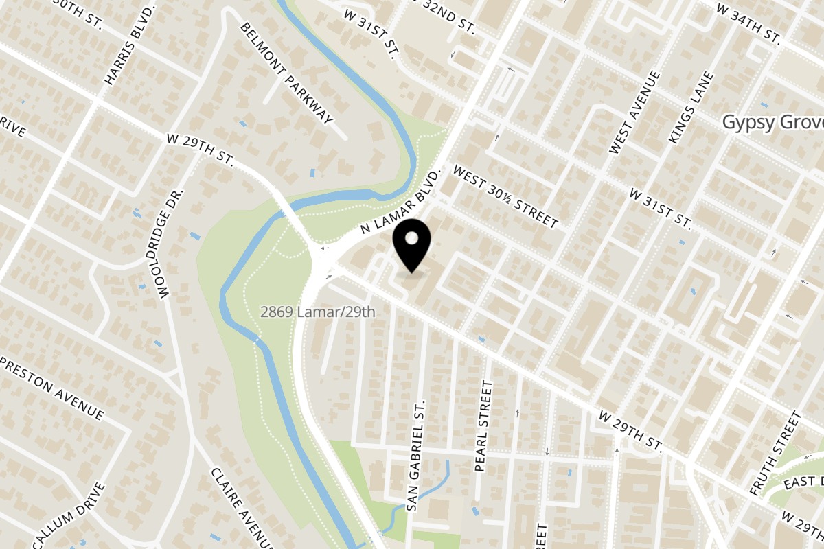 Map showing the location of Musashino Sushi Dokoro on 2905 San Gabriel St Suite 200 in Austin